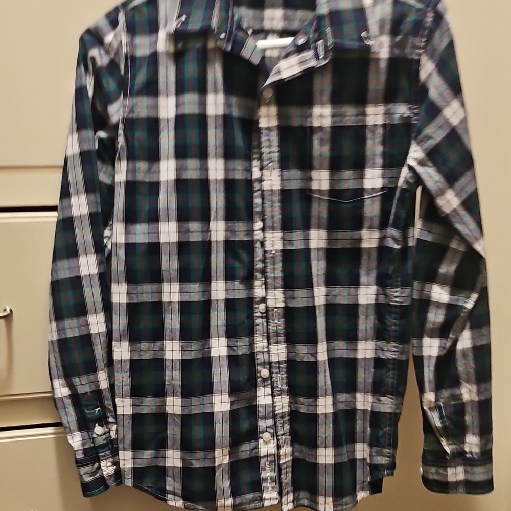 Men's Plaid Shirt - Green and Blue